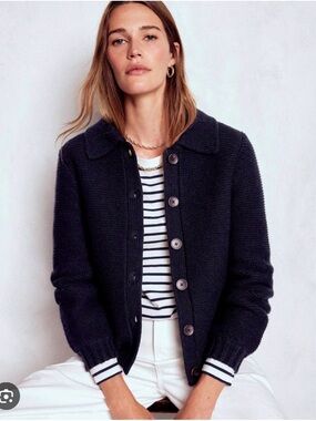 Boden Navy Chunky Collared Button-Front Knit Cardifa